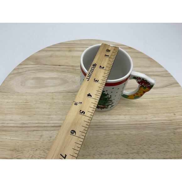 Christmas Tree Ceramic Mug Holiday Coffee Cup Red Rim Stocking Handle Polka Dot - Picture 5 of 6